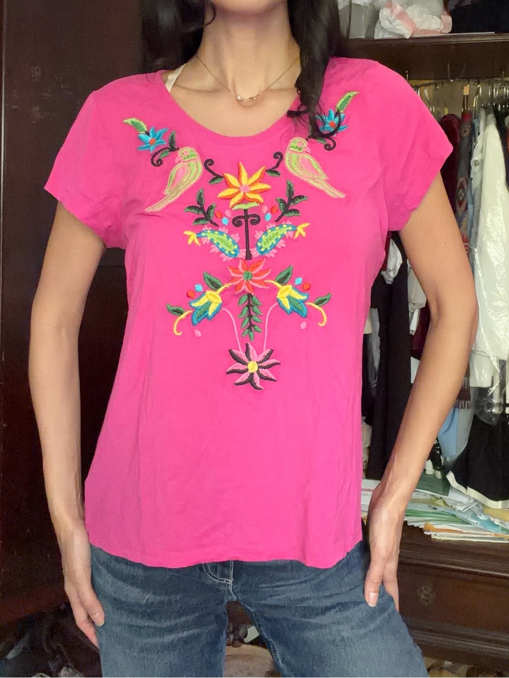 Charter Club Embroidered Scoop Neck Women’s Top - Pink